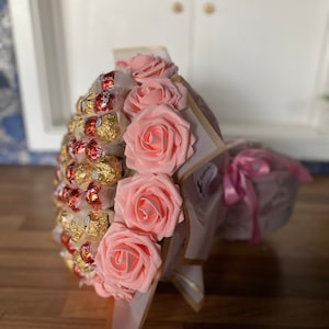 Large Ferrero Rocher Lindt Lindor Chocolate & Flowers Hand-Tied Bouquet Gift.