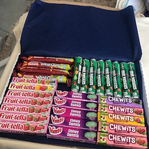 Vimto Fruit-tella Chewits Fruit Pastel Wine Gum Sweet Hamper Box Gift -Personalised