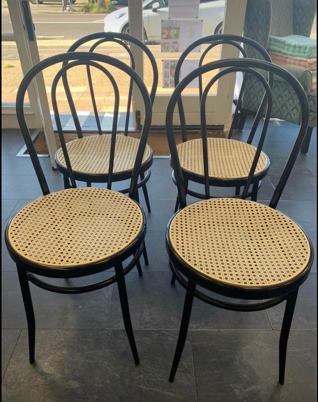 Set of 2 Thonet Chairs Black Metal Rattan Plastic Seat Vintage | Etsy