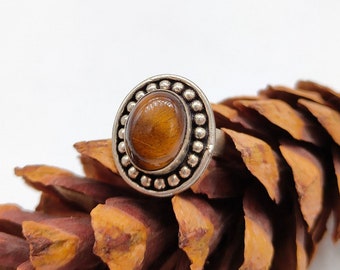 Natural Tiger Eye Ring, Sterling Silver Rings, Natural Silver Ring, 925 Sterling Silver,Oval Plain Cabochon Natural Tiger Eye Ring