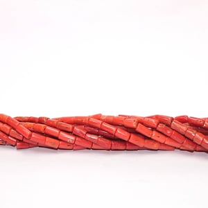 AAA Quality Natural Red Coral Pipe Shape Beads, Coral Beads, Natural Coral, Tube Shape Beads, 4.5mmX4.5mm - 5mmX11.5mm & 16.5 Inch Necklace