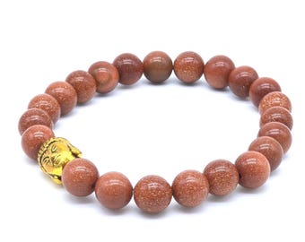 Sunstone Buddha Bracelet Handmade Stretch Fit | Sunstar Stone Crystal Bracelet | Positive Energy Jewelry