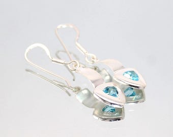 AAA Quality Handmade Blue Topaz Drop Earring In 925 Sterling Silver, Sterling Silver Drop Earring, 10 mm X 40 mm Blue Topaz(BT) Drop Earring
