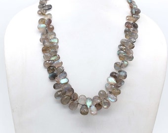 AAA Quality Natural Faceted Pear Shape Black Labradorite Gemstone Necklace, Labradorite Necklace, Beaded Necklace, 17 Inch Long Necklace