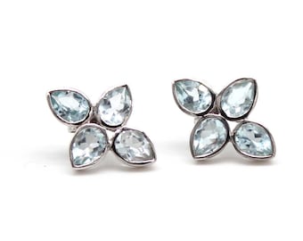 AAA Quality Handmade Aquamarine Studs In 925 Sterling Silver, Crystal Clear Aquamarine, Sterling Silver Studs, 17 mm X 21 mm Stud Earring