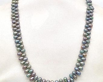OG Quality Natural Oval Shape Peacock/Metallic-Tone Freshwater Pearl Necklace, Natural Pearl Necklace With Sterling Silver Lock,gift for her