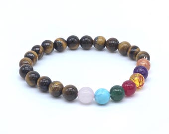 7 Chakra Bracelet | Tiger Eye Amethyst Aventurine Turquoise Red Jasper Citrine Carnelian Rose Quartz | Handmade Crystal Bracelet