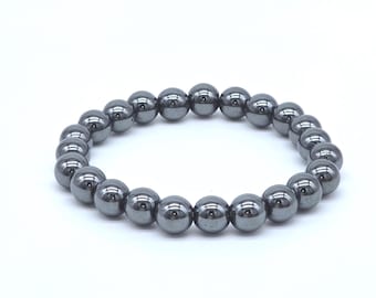 Natural Hematite Bracelet | Handmade Stretch Gemstone Bracelet | Magnetic Look Jewelry | Grounding Stone | Unisex Gift