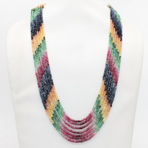 AAA Natural Faceted Multi Sapphire Beaded Necklace With Adjustable Tassel Cord,Multi Rainbow Necklace,Faceted Bead,7 Strand Necklace,17 Inch