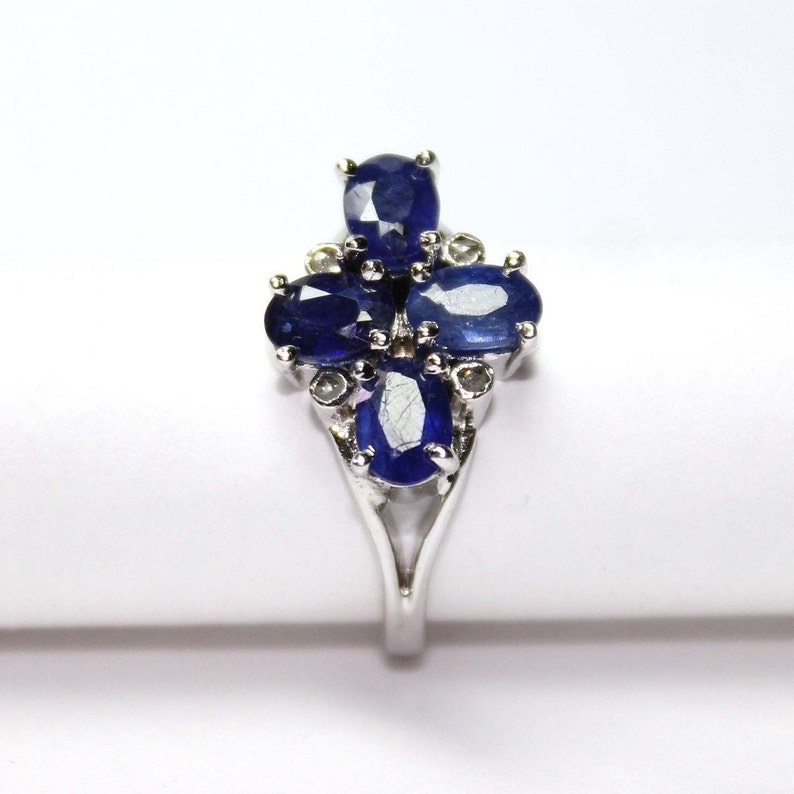 Natural Blue Sapphire Ring,Sterling Silver Engagement Rings,Natural Diamond Ring,925 Sterling Silver,Oval Cut Blue Sapphire Ring