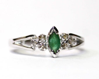 Natural Emerald Ring,Sterling Silver Engagement Rings,Natural Diamond Ring,925 Sterling Silver, Natural Emerald Ring With Diamond