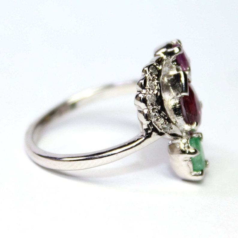 Sterling Silver Engagement Rings,Diamond Ring,925 Sterling Silver,Emerald and Ruby Ring With Diamonds Natural Emerald /& Ruby Ring