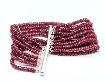Natural Lomedo Ruby Bracelet 7 Strands With 925 Sterling Silver Sliding Lock, 7 Inch (Message us for Customization)
