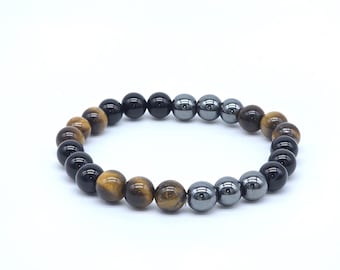 Triple Protection Bracelet | Tiger Eye Black Obsidian Hematite | Handmade Natural Gemstone Bracelet | Grounding energy Jewelry