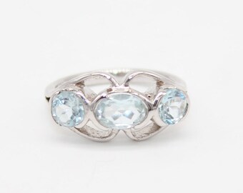 Natural Aquamarine Ring, Sterling Silver Engagement Rings, Natural Silver Ring, 925 Sterling Silver, Natural Aquamarine Ring In All Sizes
