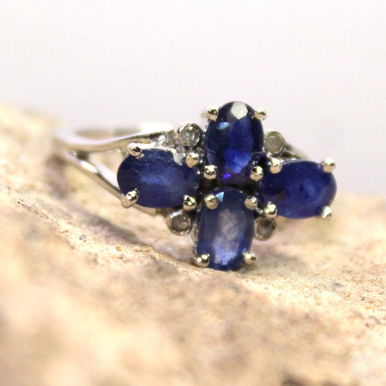 Natural Blue Sapphire Ring,Sterling Silver Engagement Rings,Natural Diamond Ring,925 Sterling Silver,Oval Cut Blue Sapphire Ring