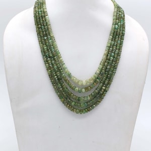 AAA Quality Natural Faceted Heishi 5 Strand Emerald Necklace With Adjustable Tassel Cord, 5 Strand Necklace, Emerald Necklace, 18 Inch Long