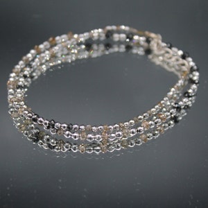 Collana rondelle con perline Rondelle in oro bianco, diamante bianco e diamante nero, 2 mm - filo collana naturale da 3,5 mm, collana di diamanti bianco&nero