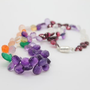 AAA Quality Natural Faceted Heart Shape Multi Semi Precious Gemstone Necklace,Semi Precious Necklace,17 Inch Long, With Magnetic Silver Lock