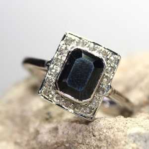 Natural Blue Sapphire Ring,Sterling Silver Engagement Rings,Natural Diamond Ring,925 Sterling Silver,Square Cut Blue Sapphire Ring