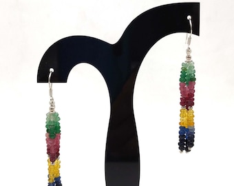 Natural Multi Sapphire Earring With Silver Hook, Drops And Danglers For Women/Girls, Earrings for Women,Multi Sapphire Jewelry,3 Inch Long