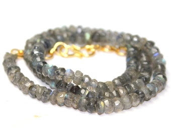 AAA Quality Gorgeous Faceted Heishi Labradorite Necklace, High Quality in Faceted Round, Labradorite Necklace-Wholesale Pricing, 17 Inch