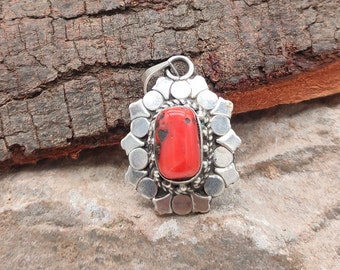 Ciondolo in argento sterling 925 con motivi diversi con pietra preziosa di corallo rosso naturale, pietre preziose naturali, pendenti in corallo in argento sterling 925
