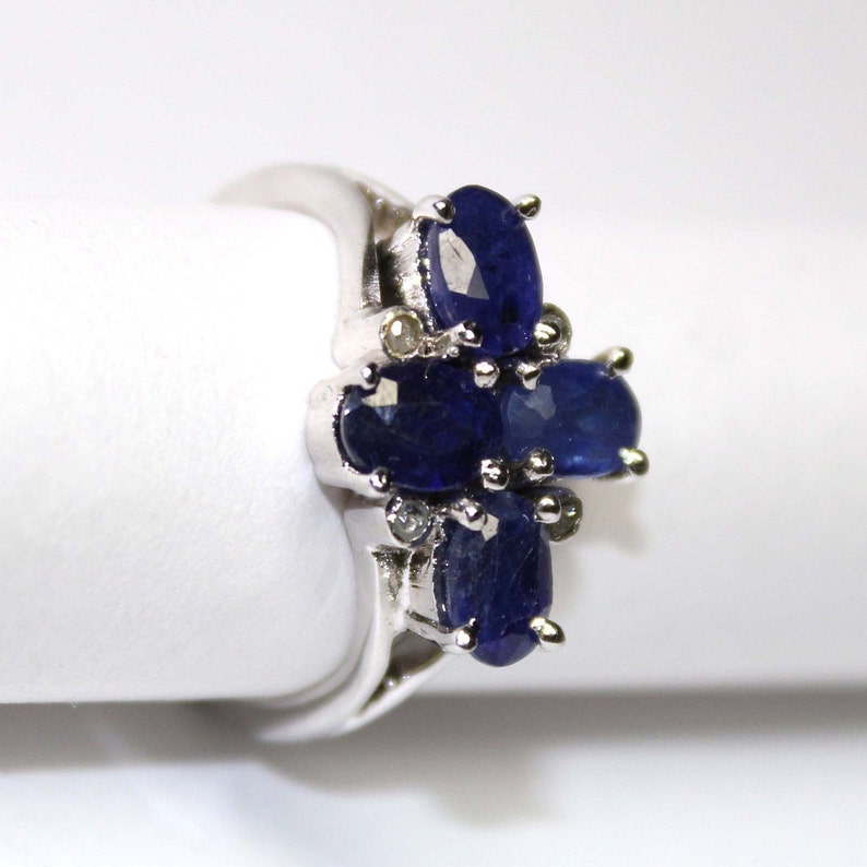 Natural Blue Sapphire Ring,Sterling Silver Engagement Rings,Natural Diamond Ring,925 Sterling Silver,Oval Cut Blue Sapphire Ring
