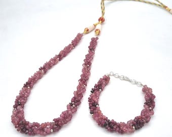 Natural Ruby Necklace and Bracelet set With 925 Sterling Silver Balls And Lock, Multi Sapphire Jewelry With 925 Silver, 8 Inch Bracelet