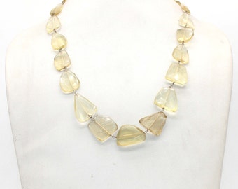 天然レモンクォーツ ティアドロップ ビーズ ネックレス - 1 ライン