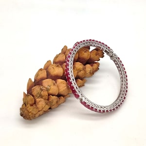 AAA Quality Natural Faceted Ruby Bangle In 925 Sterling Silver,Silver Bangle,Ruby Bangle, Ruby Jewelry,64mm Diameter Bangle With Lock