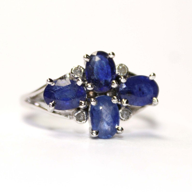 Natural Blue Sapphire Ring,Sterling Silver Engagement Rings,Natural Diamond Ring,925 Sterling Silver,Oval Cut Blue Sapphire Ring