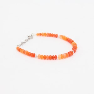Mexican Fire Opal Bracelet, 6mm Fire Opal Smooth Rondelle Bracelet With 925 Silver Beads In It, October Birthstone Bracelet, Valentines sale