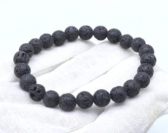 Natural Lava Stone Bracelet | Handmade Stretch Volcanic Rock Bead Bracelet | Aromatherapy Diffuser Jewelry | Unisex Gift