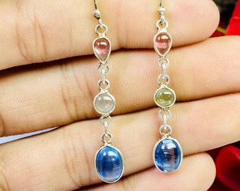 Solid 925 Sterling Silver Natural Rhyolite Gemstone Earring Jewelry SZ 3.3 CM Valentine Love Jewelry Valentines Day Gift for Women Orecchini in argento per regalo donna