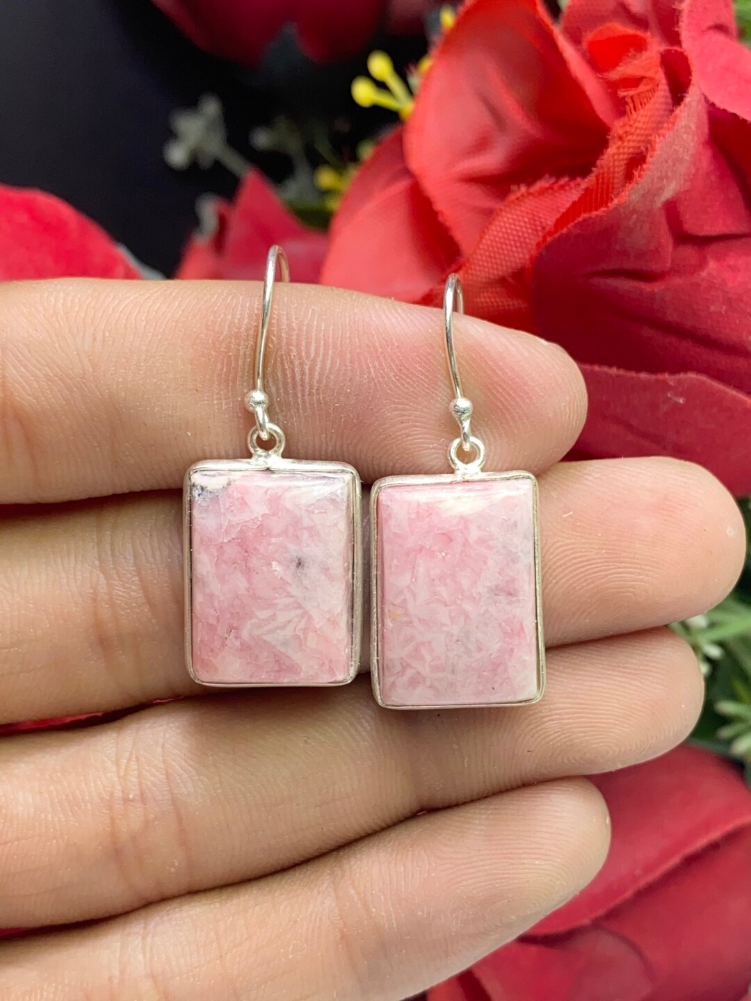 Pink Opal Earring 925 Sterling Silver Earring Gemstone Etsy
