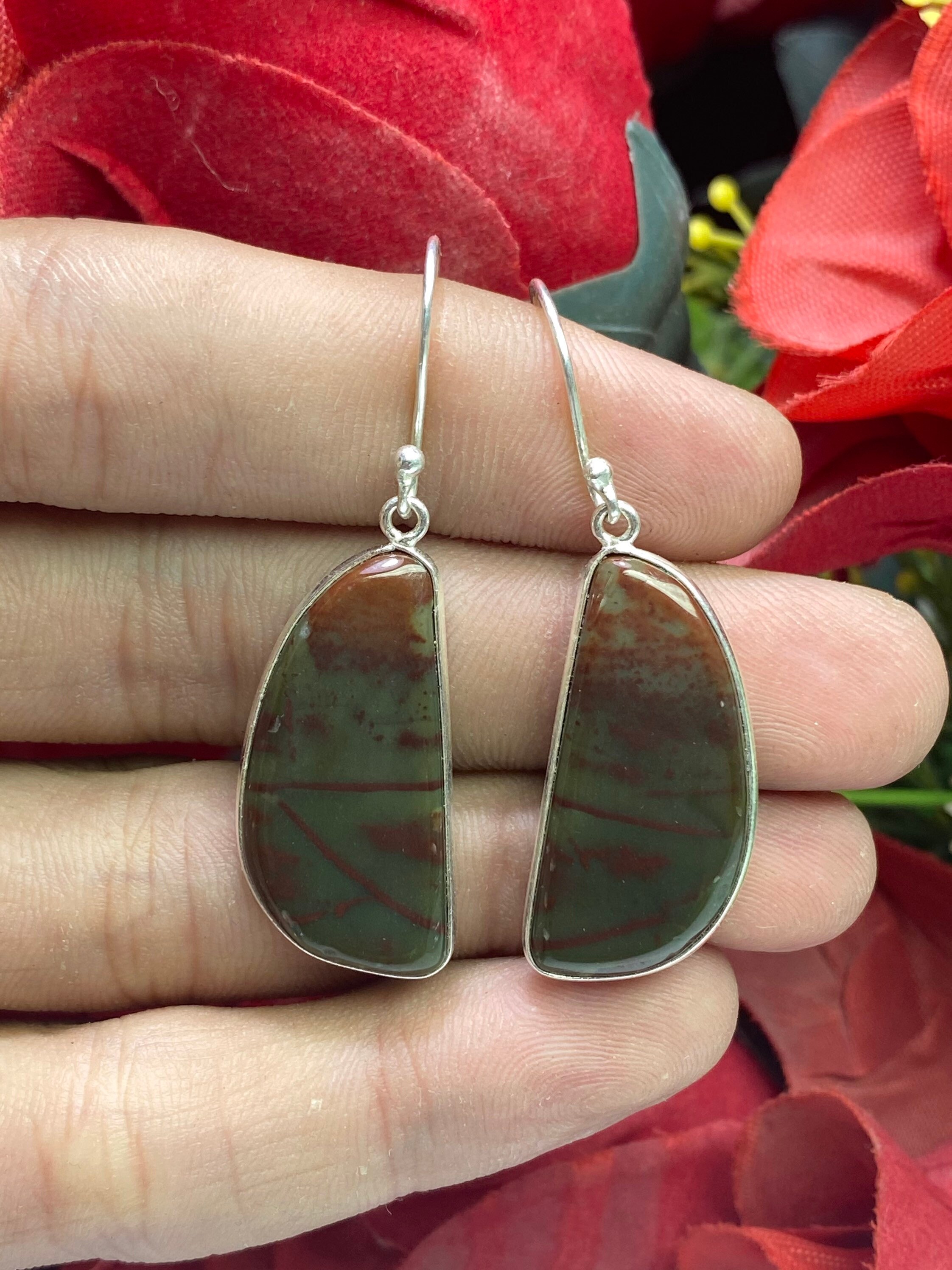 Dragon Bloodstone Jasper Earring 925 Sterling Silver Earring - Etsy