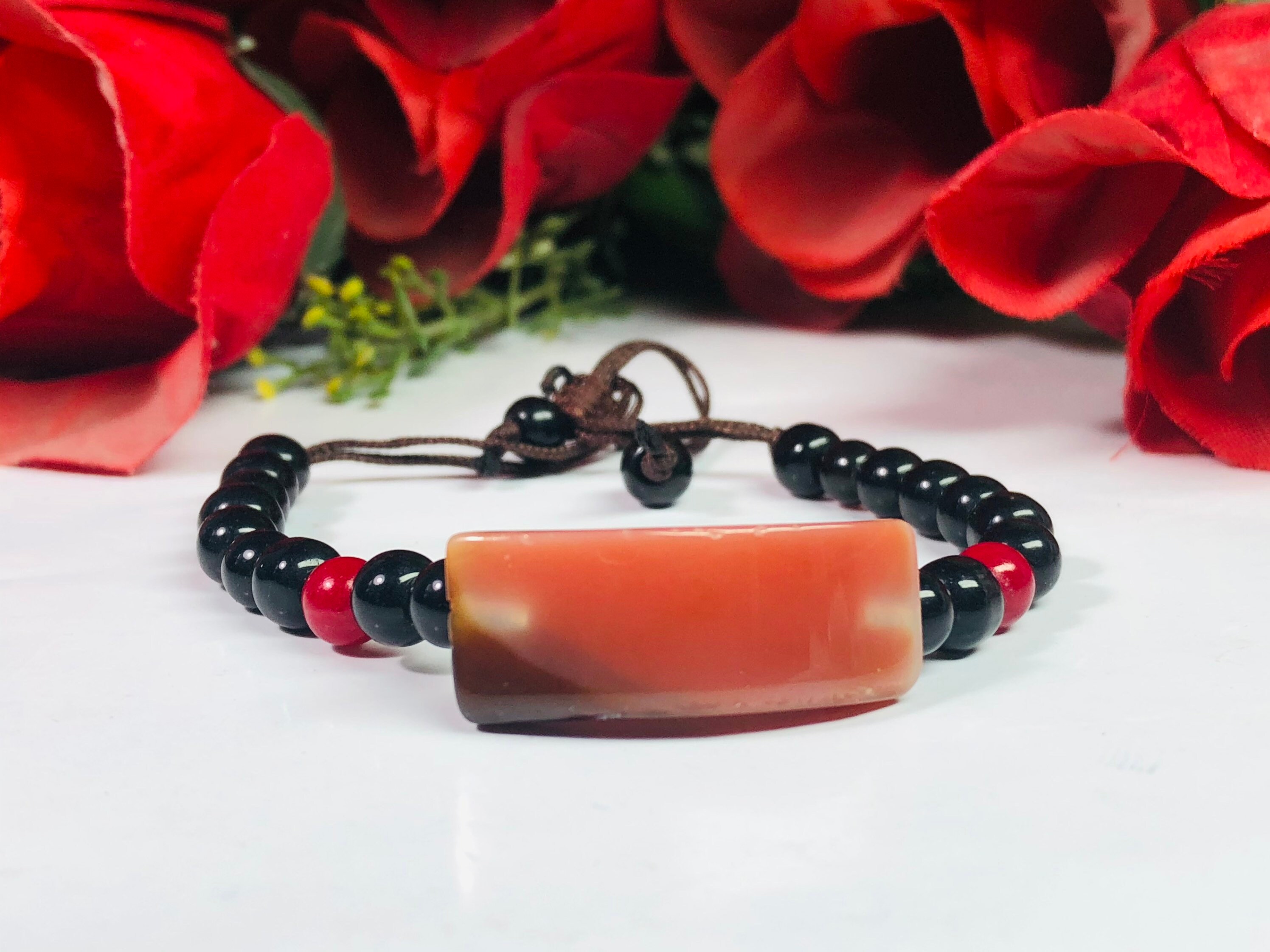 Rotes und braunes Jaspis ArmbandYoga ArmbandSchwarzer Onyx | Etsy