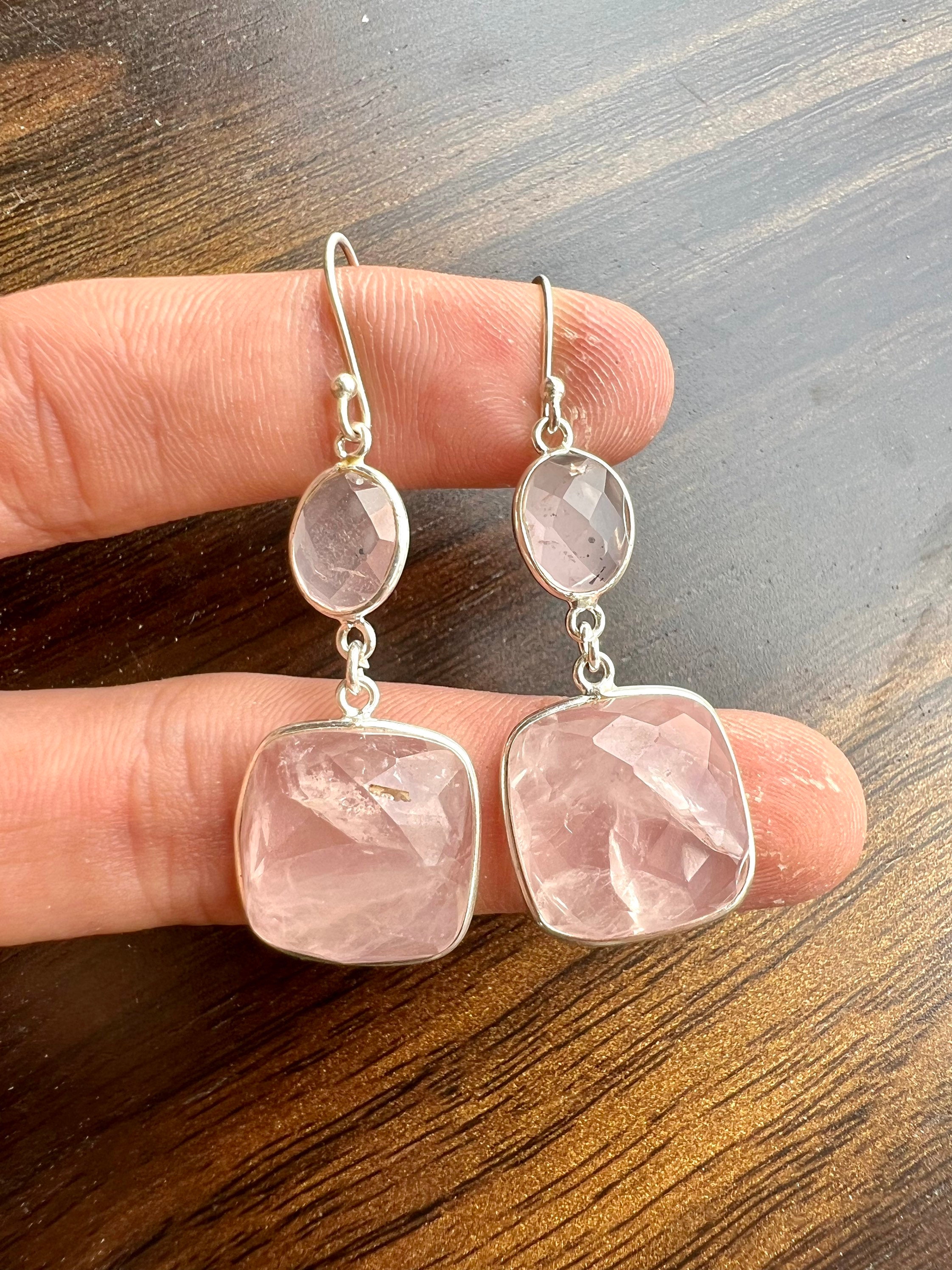 Natural Rose Quartz Earring Silver Earring Pink Gemstone Etsy UK