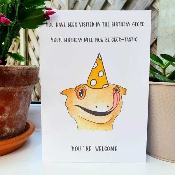 Crested Gecko Birthday Card, Crested Gecko Decor, Crested Gecko Art, Crested Gecko Gifts, Reptile Gifts, Reptile Decor, Reptile Birthday