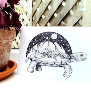 Celestial Tortoise Card, Blank Greeting Cards, Animal Cards, Tortoise Gifts, Tortoise Card, Tortoise Art, Tortoise Decor, Celestial Decor