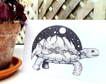 Celestial Tortoise Card, Blank Greeting Cards, Animal Cards, Tortoise Gifts, Tortoise Card, Tortoise Art, Tortoise Decor, Celestial Decor