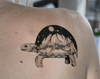 Celestial Tortoise Temporary Tattoo, Fake Tattoo, Tortoise Sticker, Animal Temporary Tattoo, Reptile Accessories, Mountain Temporary Tattoo