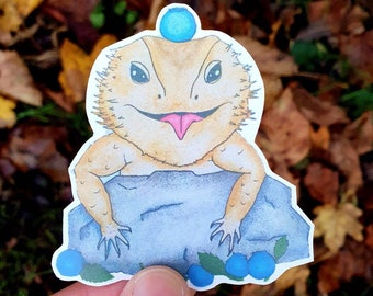 ブルーベリー ベアディ ステッカー (4 パック)、アゴヒゲトカゲ ステッカー、デカール、装飾、アゴヒゲトカゲ ギフト、クリスマス、アクセサリー、アート、爬虫類愛好家