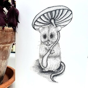 Carte parapluie champignon souris, carte animal mignon, cartes de voeux vierges, carte champignon, carte souris, cadeau souris, cadeau champignon, impression champignon