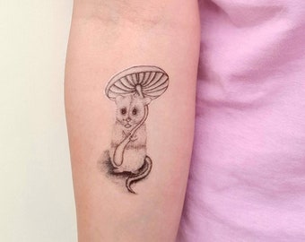 Temporary Tattoo Mushroom Umbrella Mouse, Temporary Tattoo Nature, Animal Temporary Tattoo, Mushroom Decor, Mouse Decal, Cute Animal Sticker