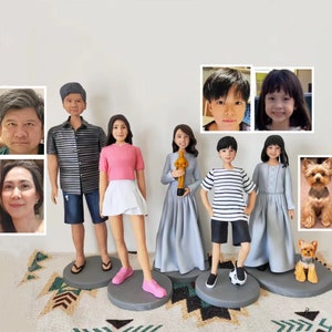 Custom family portrait figurine, personalized family photo cake topper figure, 3D family statue doll with pets, custom family reunion gift