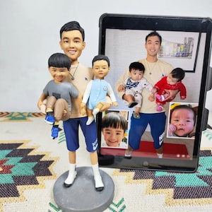 Custom family gift figurine, personalized family portrait figure, cake topper, father son, 3D statue doll from photo | new mom dad gift