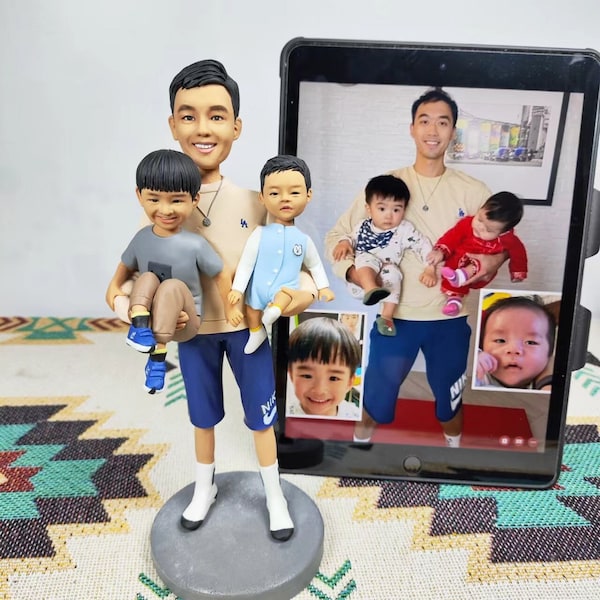 Father Son Figurine Cake Topper Custom｜Custom Family Portrait Art Doll From Photo |Custom New Mom Dad Gift | Personalized Family Gift Figure