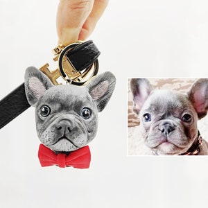 Personalisierter Leder Schlüsselanhänger 3D Portrait Malerei Katze Pussy Kitty Hund Haustier Liebhaber Puppe von Foto | Personalisierte Schlüsselanhänger Charm Figur Geschenk